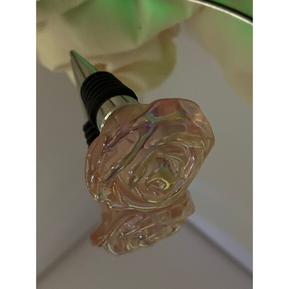 Iridescent Pink Rose Shaped Wine Bottle Stopper - Picture 6 of 7